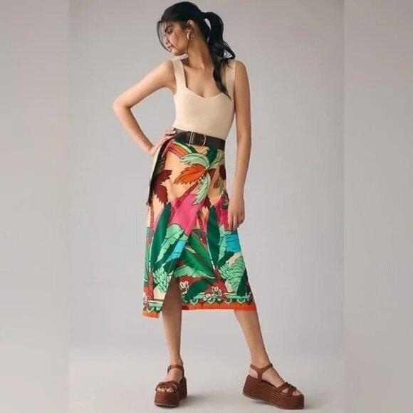 NEW Farm Rio Farm x Anthropologie Printed Wrap Skirt Size XXS Stretch Tropical